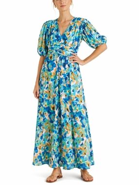 LaRoque Original NWT Josie Maxi Dress Abstract Blue Floral‎ Cotton Size M